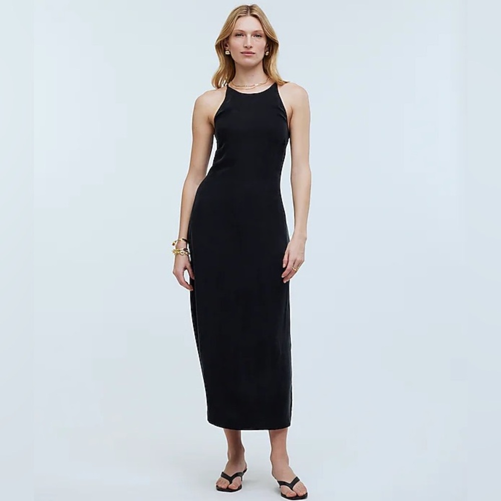 Madewell Crisscross Midi Slip Dress in Cupro-Blend True Black Size 6 NWT
